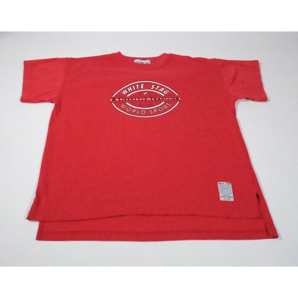 White‎ Stag T-Shirt Mens M Red World Sport Vintage 90s Graphic Tee